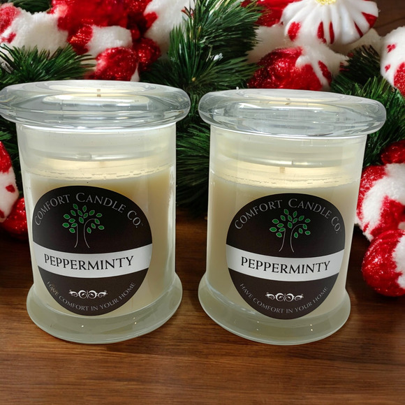 Lot 2 x NEW Comfort Candle Co. Peppermint 8 oz Jar Candles Made in Texas NWT - Picture 1 of 4